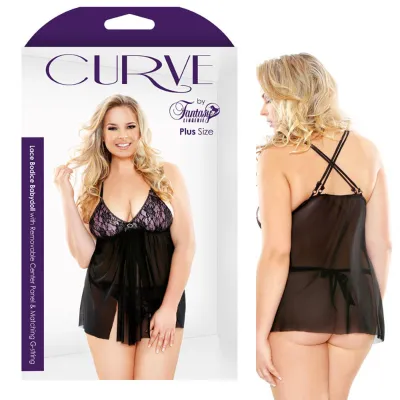 Curve Lace Bodice Babydoll G Mauve 3X 4X