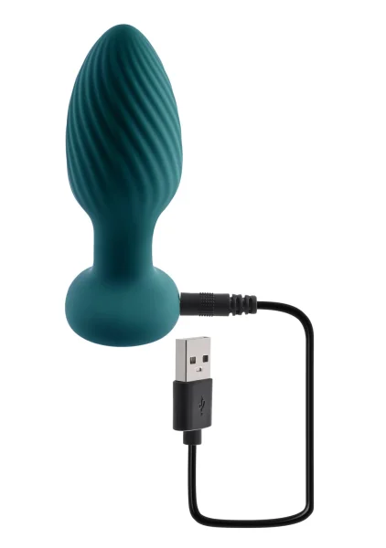 Playboy Pleasure Spinning Tail Teaser Silicone Rotating Vibrating Butt Plug With Remote - Evergreen