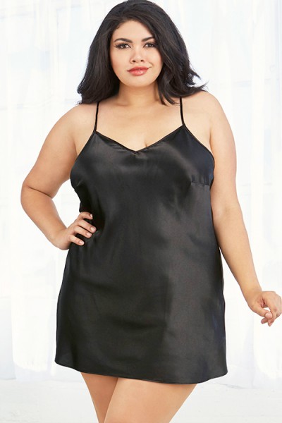 Dreamgirl Perfect Match Black Satin Chemise with Robe