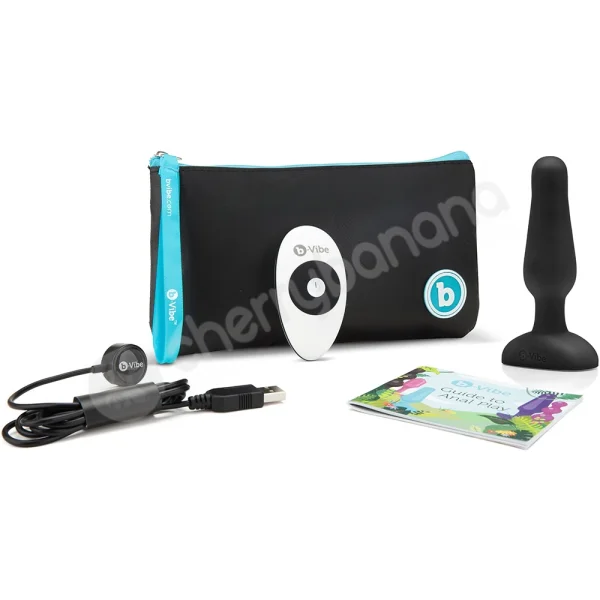 B-vibe Novice Plug Black 4" Vibrating R/C Butt Plug With Travel Case