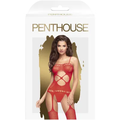 Penthouse Hot Nightfall Red Geometric Bodystocking