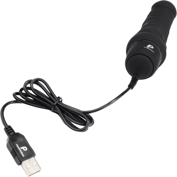 Powercocks Realistic Silicone Waterproof Rechargeable 6" Vibrator - Black