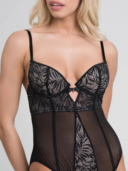 Lovehoney Parisienne Charm Black Lace Crotchless Teddy