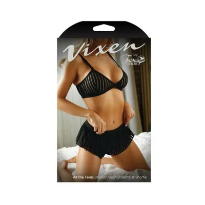Vixen All The Feels Striped Mesh Bralette Shorties Black L xl