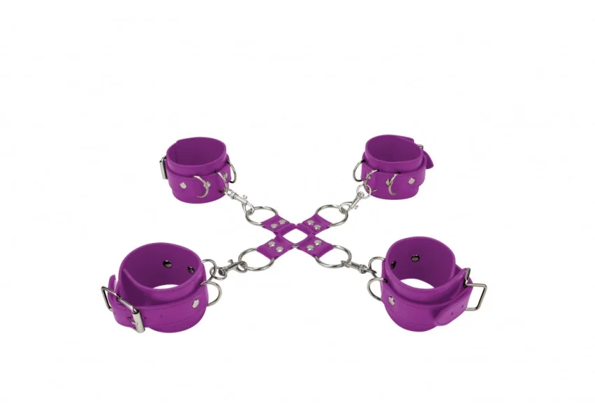 Leather Hand And Legcuffs - Purple -