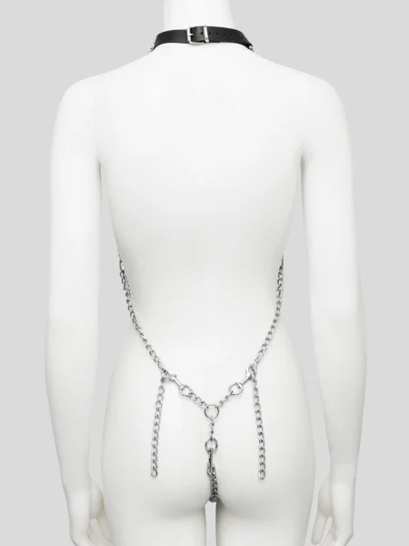 DOMINIX Deluxe Open-Body Chain Harness with Leather Collar
