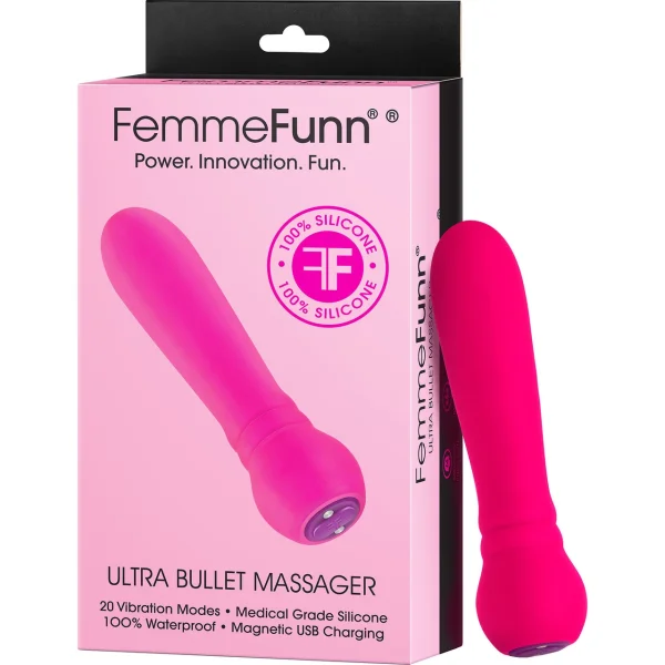 Ultra Bullet Rechargeable Waterproof 20 Function Mini Vibrator By FemmeFunn - Pink