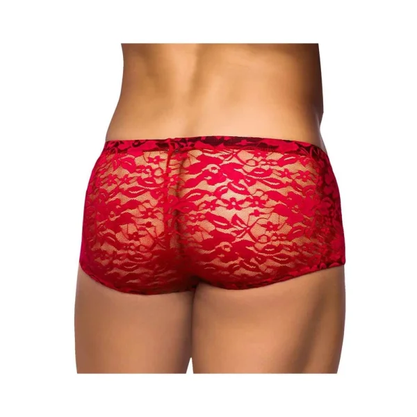 Male Power Stretch Lace Mini Short Red Medium