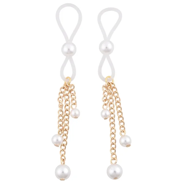 Sex & Mischief Pearl Nipple Ties By Sportsheets - White & Gold
