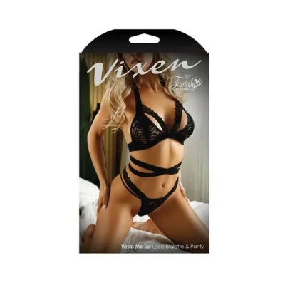 Vixen Wrap Me Up Lace Bralette Panty Black L xl