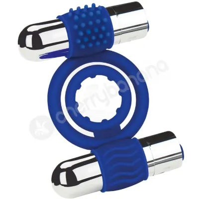 Zolo Duo Vibrating Stretchy Blue Cockring With 2 Removable Bullets