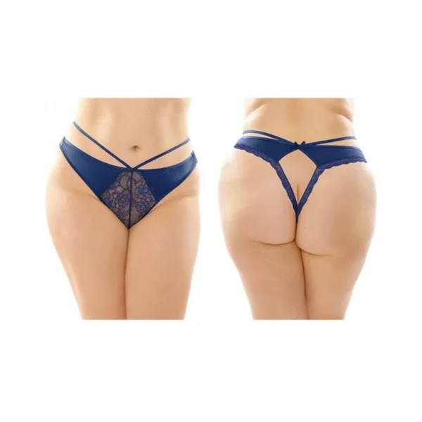 Kalina Strappy Microfiber And Lace Thong With Back Cutout 6-pack Q/s Navy