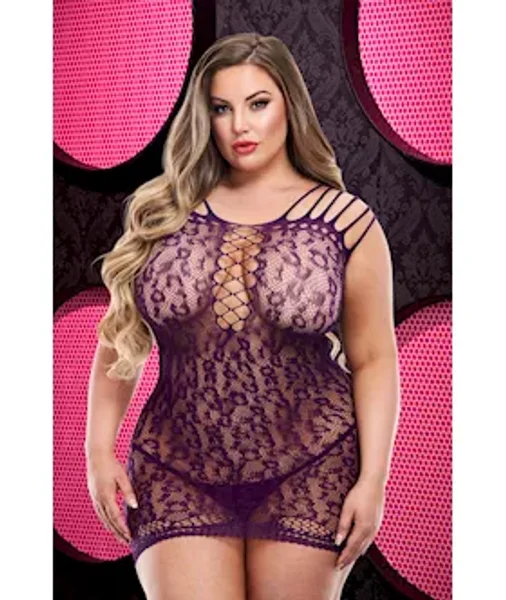 Leopard Lace Mini Dress   - Purple - Os/xl — image 2 of 2