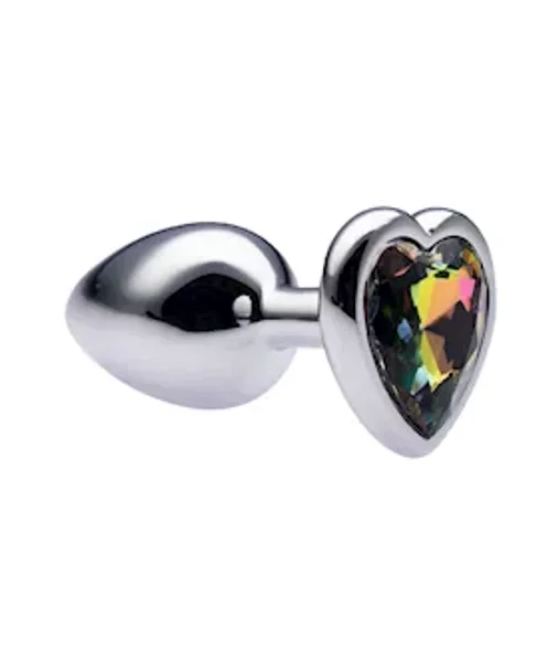 Kink Range Alloy Love Heart Gemmed Butt Plug - 2.7 Inch - Rainbow - Small — image 4 of 6