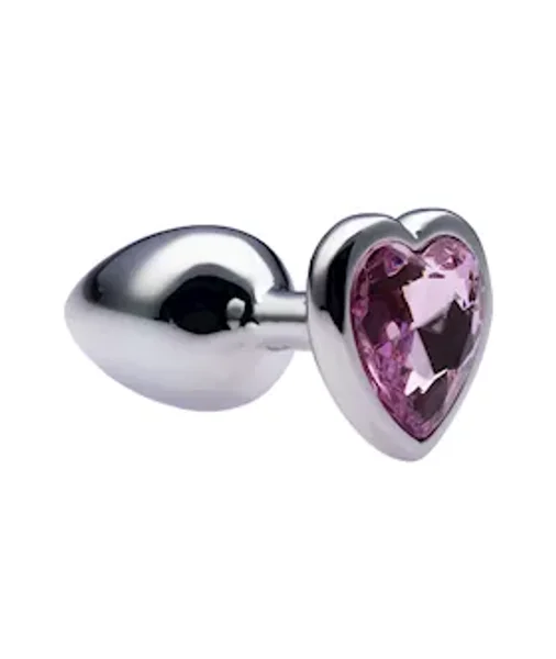 Kink Range Alloy Love Heart Gemmed Butt Plug - 2.7 Inch - Baby Pink - Small — image 5 of 7