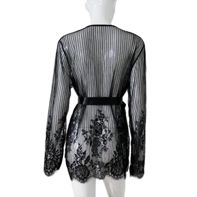 Bondara Flirt Suspense Sheer Eyelash Lace Robe G String
