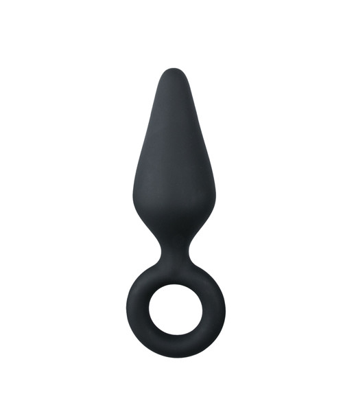 Black Buttplugs With Pull Ring - Medium
