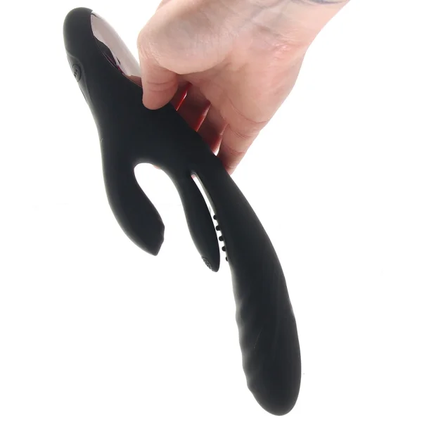 Playboy Pleasure Rapid Rabbit Waterproof Rechargeable Silicone Dual Stimulation Vibrator - Black
