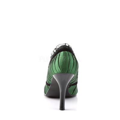 DAINTY 420 Green Satin Pleated Girlie Pump 3 1 2