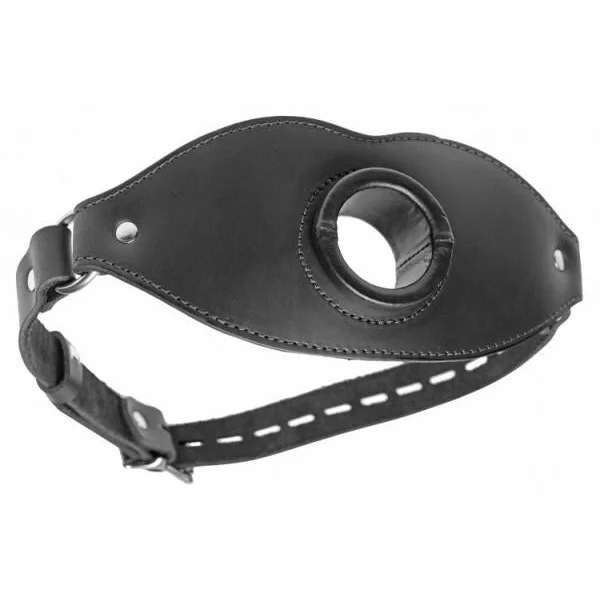 Feeder Locking Open Mouth Gag Black Leather O/S