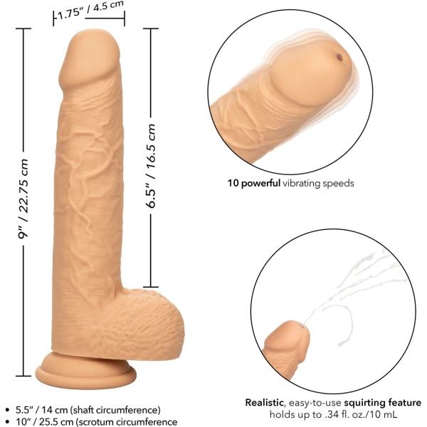Squirting Fuck Stick 9" Vibrating Realistic Silicone Suction Cup Dildo By CalExotics - Vanilla
