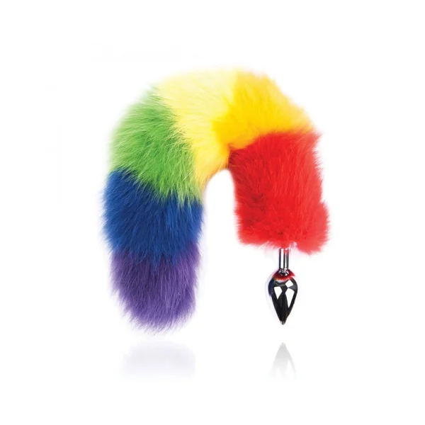 Rainbow Foxy Tail  Fur Tail With Stainless Steel Butt Plug — image 8 of 9