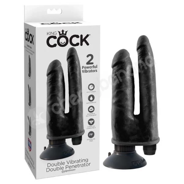 King Cock Black Double Vibrating Double Penetrator Dildo