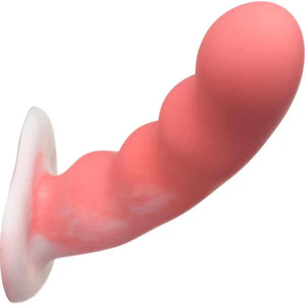 Simply Sweet Wavy 8" Silicone G-Spot Suction Cup Dildo - Pink & White