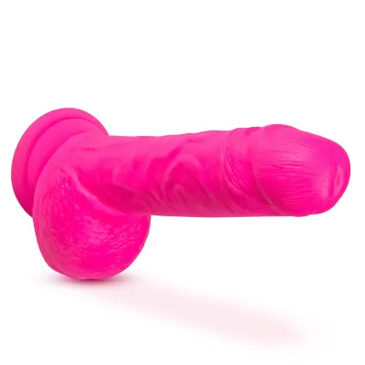 Neo Elite 9 inch Silicone Dual density Cock With Balls Neon Pink