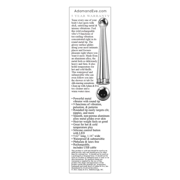 Adam And Eve Tease Me Rechargeable Metal Vibrator