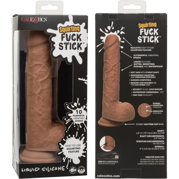 Squirting Fuck Stick 9" Vibrating Realistic Silicone Suction Cup Dildo By CalExotics - Caramel