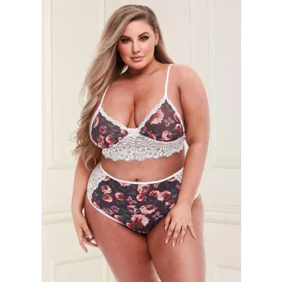Floral Lace High Waisted Lingerie Set