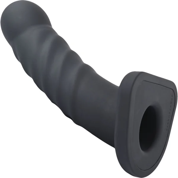 Merge Collection Banx 8" Silicone Ribbed Hollow Dildo By Sportsheets - Black