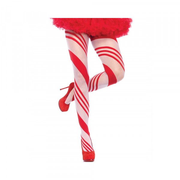 Spandex Sheer Candy Striped Pantyhose O/S Red White