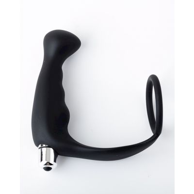 Vibrating P spot Massager With Cock Ring Black
