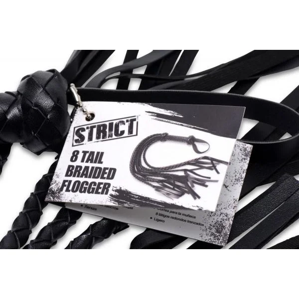 8 Tail Braided Flogger Black Leather