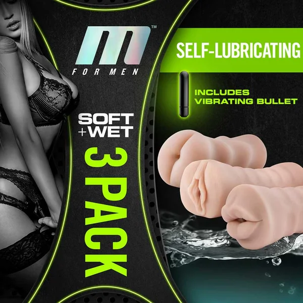 M for Men 3-Pack Self-Lubricating Vibrating Stroker Sleeve Kit — image 19 of 19
