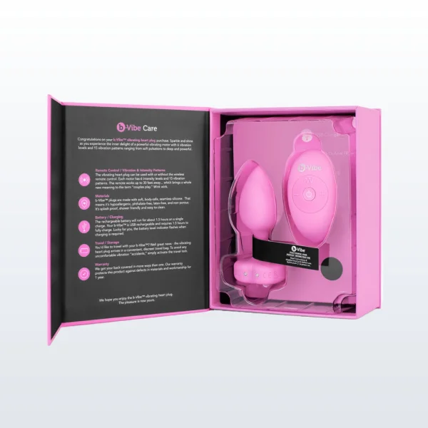 B-Vibe Vibrating Heart Plug Small/Medium - Pink Topaz