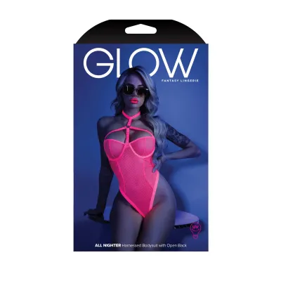 All Nighter Harness Bodysuit Small medium Neon Pink