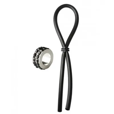 Bolo Silicone Lasso Ring Black Gems Bead Black