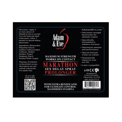 Adam Eve Marathon Sex Delay Spray Maximum Strength 2oz