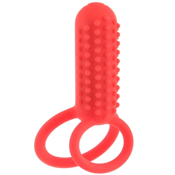 Silicone Rechargeable Vertical Dual Enhancer Vibrating Cock Ring By CalExotics - Red