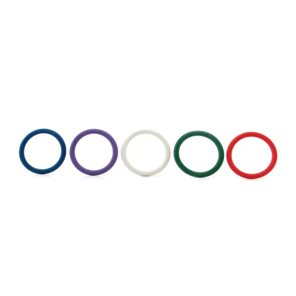 Spartacus 1.25" Rubber Cock Ring Set - Rainbow Pack of 5
