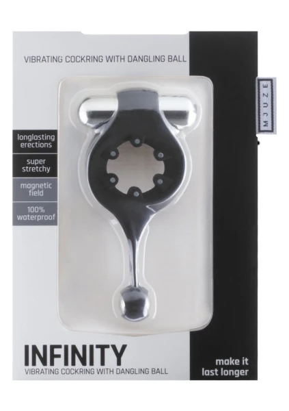 Infinity Vibrating Cockring With Dangling Ball - Black