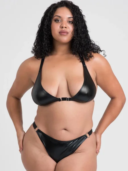 Lovehoney Plus Size Fierce Wet Look Front-Opening Bra Set