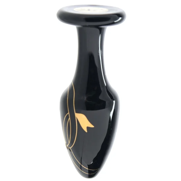 Secret Kisses Handblown Glass Anal Plug 4" - Black & Gold