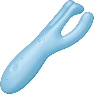 Satisfyer Threesome 4 Rechargeable Waterproof 12 Function App Enabled Dual Stimulation Vibrator Blue