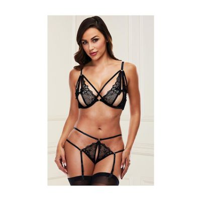 Baci Strappy Bra And Panties Set Small medium Black Small medium