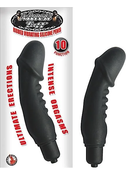 Silicone Ribbed Vibrating Penis Black — image 4 of 4