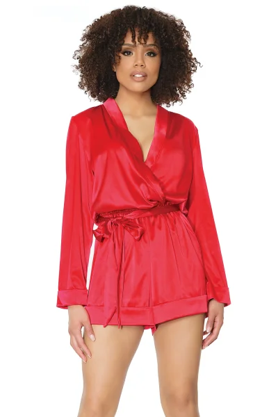 Sexy Red Satin Romper